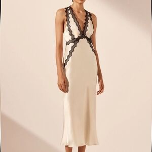 Shona Joy Camille Lace Cross Back Midi Dress - cream/black